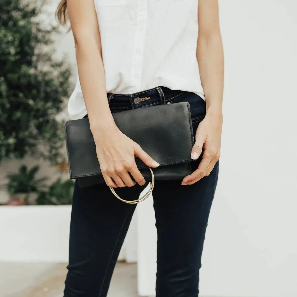 Parker Clay NWT Nyala Small leather Foldover Clutch black - Picture 2 of 5